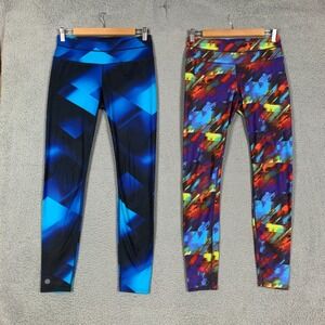 Lot of 2 Athleta Sonar Tights Womens Small Geometric Blue/Colorburst Compression
